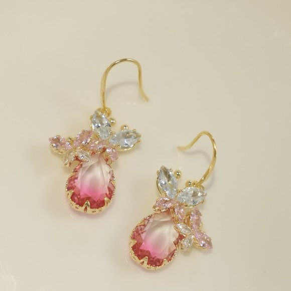 Zircon Rose Quartz Butterfly Drop Earrings - Picture 10 of 11